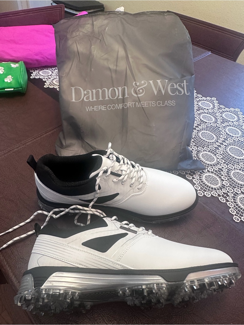 Men's White and Black Athletic Golf Shoes